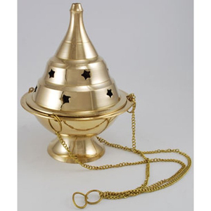 New Arrival Vintage Wholesale Large Size Bakhoor Burner Indian Handmade Solid Brass Gold Finished <b>Hanging</b> Chain Incense Burner - Product Image 2