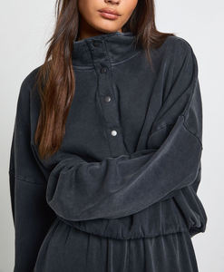 Conjunto Deportivo de 2 Piezas para Mujer, Invierno, Encaje Sólido, Algodón, Lavado Ácido, Sudadera Bordada con Logotipo Personalizado, Estilo Urbano Holgado - Product Image 3