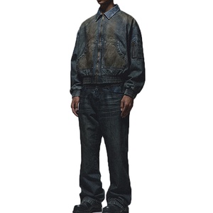 Veste bomber en toile de canard de haute qualité, logo personnalisé antique 2025, style boxy, bouton unique, effet vieilli, lavage sale, denim vintage, style stand - Product Image 5