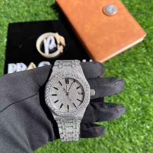 Reloj de cuarzo PJ Moissanite Diamond Iced Out, esfera analógica de cristal de zafiro de acero inoxidable, regalo personalizado para hombres y mujeres - Product Image 5