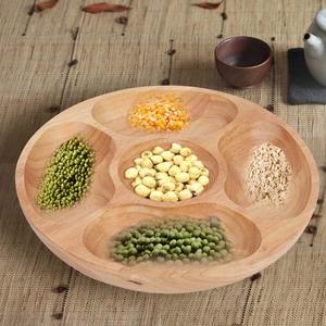 Plateau de service rond en bois de hêtre à compartiments - Assiette à noix et à collations en bois divisée - Plateau d'apéritif en bois naturel - Product Image 2