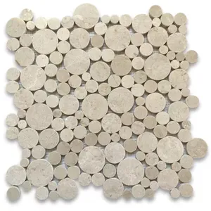 Tuiles polies de tuile de mosaïque ronde de bulle de marbre de M92XP Crema Marfil - Product Image 1