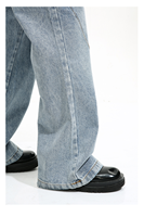 Jean cargo évasé oversize à taille boutonnée, coupe droite, poches avant et arrière, en denim délavé, style vintage, coupe-vent, hiver