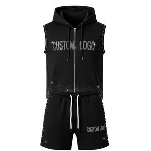 ชุดเซ็ตฮู้ดดี้โอเวอร์ไซส์ประดับเพชร พรีเมียมขายดี ผ้าฟลีซ ซิปหน้า 100% คอตตอน แห้งเร็ว สไตล์ไฮสตรีท รุ่น 2026 - Product Image 1