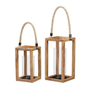 High Demand Natural Wood & Glass Lantern With <b>Rope</b> Handle Home Wedding Christmas <b>Lighting</b> Decor Hanging Candle Lanterns - Product Image 1