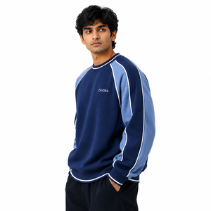 Herren-Sweatshirt Marineblau Raglanärmel Kontrast-Paspelierung Rundhalsausschnitt Gerippter Saum Lässiger Pullover Maßgefertigte OEM Private Label Hoodies - Product Image 2