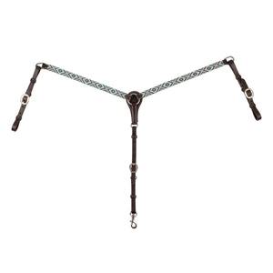 Conjunto de arreos para caballo estilo western, pechera de cuero vacuno con diseño tallado a mano y patrón de cuentas de girasol - Product Image 1