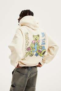 Sweat à capuche imprimé coupe ample et décontractée pour homme doublé en jersey de coton mélangé blanc à manches longues avec poches latérales kangourou - Product Image 6