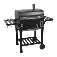 Barbecue au charbon de bois d'extérieur avec chariot, fumoir, construction en acier thermolaqué, rôtissoire et tables latérales