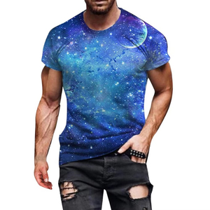 Camiseta con estampado de galaxia para hombre, manga corta, cuello redondo, diseño de estrellas espaciales y luna, ropa informal - Product Image 1