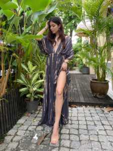 Kaftan gris hecho a mano Tie Dye vestido bohemio largo Maxi Kaftan mujeres playa cubrir Resort Wear tamaño libre Loungewear - Product Image 4
