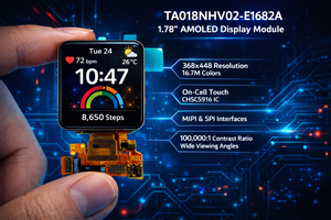 1.78인치 <span class=keywords><strong>AMOLED</strong></span> 디스플레이 368x448 해상도 MIPI/SPI 인터페이스 16.7M 색상 리얼 RGB 초박형 0.8mm 모듈 스마트 웨어러블용 - Product Image 2