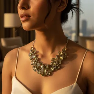 925 Silver Green Amethyst Statement Necklace Women's <b>Crystal</b> <b>Jewelry</b> - Product Image 3