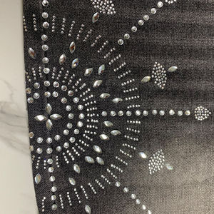 Short en jean imprimé personnalisé pour hommes Short en jean double vintage taille haute respirant avec strass en cristal léger pour hommes - Product Image 4