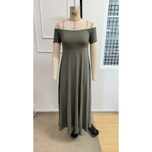 Women's Off-Shoulder <b>Elasticated</b> Long Viscose <b>Dress</b>, 34669 - Green - Product Image 4