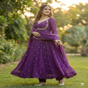 VASTRA COTTAGE - Vestido Largo Anarkali de Diseñador, Georgette Sintética con Bordado de Lentejuelas, Dupatta, Pantalón, Conjunto de Vestido Étnico para Fiesta - Product Image 2