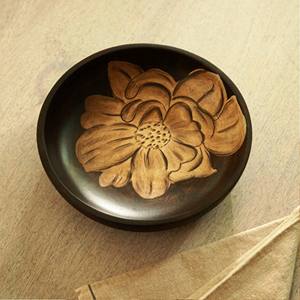 Plateau rond en mélamine avec plateau de service en bois antique Produit de vente chaud Bol décoratif en bois de manguier avec écorce d'arbre - Product Image 4