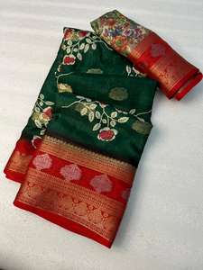 ชุดส่าหรีผ้าไหมโดลาพรีเมียมลายแฟนซีแบบดั้งเดิม ดีไซน์หรูหรา ขอบผ้าทอลายแจ็คการ์ดอย่างดี มีสินค้าพร้อมส่ง - Product Image 3