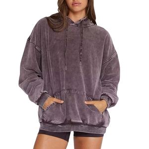 Nouveau modèle 2026 à prix abordable : Sweat à capuche pour femme en coton, délavé à l'acide et teint uni, style pull-over décontracté, avec service OEM, pour l'hiver - Product Image 1