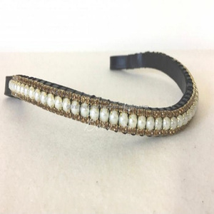 Correa de cuero hecho a mano para cejas de caballo, con forma de onda, cristal dorado y Perla blanca, cadena de metal de diseñador, venta al por mayor - Product Image 4