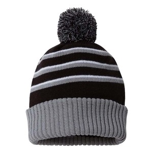 Gorro de Punto Personalizado con Logotipo Bordado, de Poliéster/Algodón, con Rayas Naranjas, Unisex, para Esquí y Snowboard, con Pompón en el Borde - Product Image 2