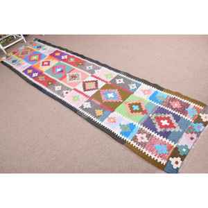 3x11.6 ft Turkish Rug, Vintage <b>Runner</b> Rug, <b>Red</b> Ikat Wool Rug - Product Image 4