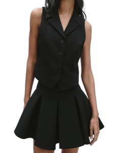 Falda plisada negra informal de la mejor calidad para almuerzos, citas y salidas diurnas que lo mantienen cómodo y elegante a bajo precio - Product Image 2