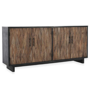 Aparador de Madera Maciza Reciclada de 4 Puertas con Acabado Negro, Estilo Rústico, para Sala de Estar y Comedor, para Taller o Casa de Campo - Product Image 1