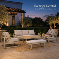 Komplett aus Aluminium Gefertigtes Langlebiges Wasserdichtes Modernes Outdoor-Sofa-Set 5-teilig mit Komfortablen Kissen für Garten, Terrasse, Wohnzimmer & Esszimmer