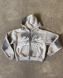 Conjunto Deportivo Personalizado de Fabricante, Sudadera con Capucha Estilo Urbano para Hombre, Talla Grande, Lavada, Desgastada, con Pedrería, Decolorada al Sol, Lavada al Ácido, con Cremallera - Product Image 4