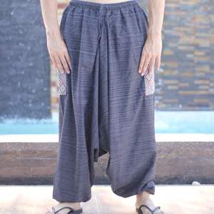 Oversized Pocket Lightweight Breathable Cotton Plain <b>Trousers</b> Hmong Inspired Elastic Waist Comfortable for Travel and Casual Use - Product Image 6
