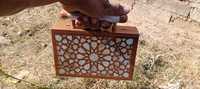 Sac à main de luxe en bois avec incrustation de nacre et jacquard, design arabe moderne, cadeau pour l'Aïd et le Ramadan, fait main, portable, personnalisable