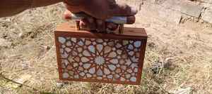 Luxury Wooden Mother Pearl Inlay Clutch <b>Bag</b> Arabic Design Modern Eid Ramadan <b>Gift</b> Handcrafted Portable Customizable Elegance - Product Image 4