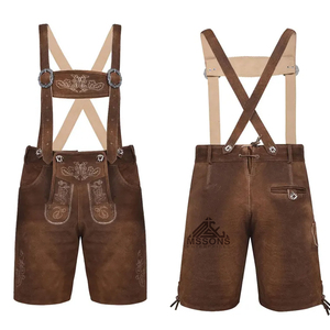 กางเกงขาสั้น lederhosen สำหรับผู้ชายวินเทจหนังแพะบาวาเรียปัก Oktoberfest ชุด OEM สั่งซื้อจำนวนมาก - Product Image 3