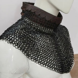 Chainmail Aventail Collar Medieval-Armadura SCA hecha para acero suave de 9 mm remachado plano con anillo de arandela - Product Image 2