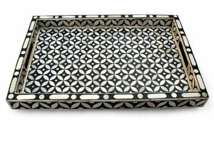 Bandeja de servicio con incrustaciones de hueso de diseño Floral de alta venta para decoración de cocina bandeja cuadrada de Color blanco y negro - Product Image 4