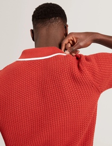 Polo en tricot à pointes rouges pour homme, coton Pima, manches courtes, pull texturé - Product Image 5