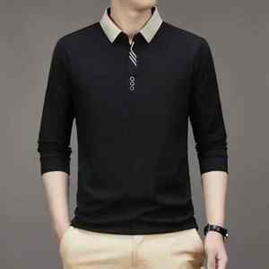 T-shirt gaufré à manches longues et col rabattu pour homme Polo décontracté d'affaires Tee-shirt - Product Image 5