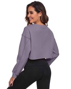 เสื้อสเวตเชิ้ตเทอร์รี่คุณภาพสูงสำหรับผู้หญิง ผ้าฝ้ายผสมสแปนเด็กซ์ คอกลม สกรีนโลโก้ได้ สีม่วง แฟชั่น Y2K สำหรับฤดูหนาว - Product Image 4