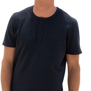 T-shirt Henley à manches courtes pour homme, en coton biologique de luxe, bleu marine, ourlet incurvé, pré-rétréci, respirant, coupe premium - Product Image 6