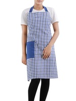Tablier classique en coton tissé à carreaux bleus avec lien à nouer pour la cuisine et l'usage quotidien, lavable en machine