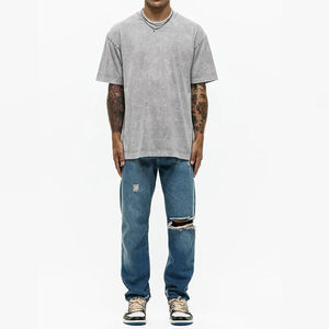 Mayorista Hombres Camisetas 220GSM Gráfico 100% Algodón Oversized Acid Wash Skull Pattern Camisetas - Product Image 3