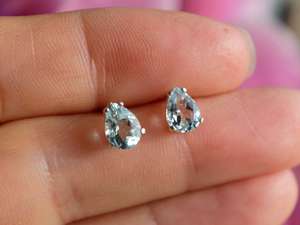 Boucles d'oreilles en argent sterling 925 avec aquamarine facettée naturelle, forme goutte d'eau, bijoux en pierres précieuses fines pour femmes, élégantes - Product Image 6