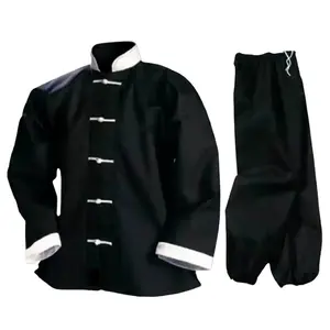 Yüksek kaliteli koyu siyah Kung fu üniforma Tai chi takım dövüş sanatları giysileri antrenman kıyafeti Kung Fu takım elbise