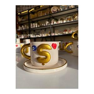 ถ้วยกาแฟเซรามิกทำด้วยมือรูปหัวใจตัวอักษรปีศาจพร้อมลูกปัด - Product Image 1