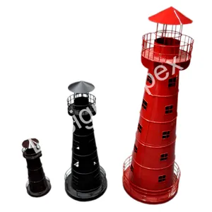 Super-Verkauf dekoratives Blatt Eisen-Leuchtturm klein mittleres großes Maß schwarz und rot Farbblatt Eisen-Leuchtturm mit Logo