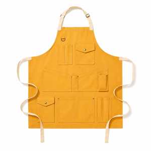 Tablier en toile jaune écologique, style classique, plusieurs poches, pour la cuisine et l'usage quotidien - Product Image 1