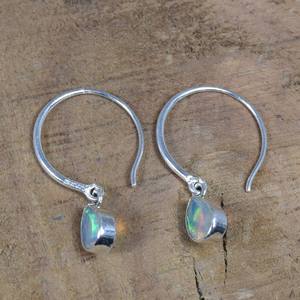 Cut Ethiopian Opal Hoop Earrings 925 Sterling Silver October Birthstone Handmade Jewelry For Women - Product Image 2