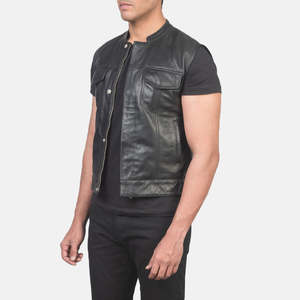 Gilet de motard en cuir de laine de mouton véritable pour homme avec col montant poche avant fermeture éclair Singlet décontracté hiver travail rue vêtements d'extérieur - Product Image 5