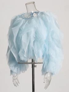 Cotton Ruffles Shirts For Women O <b>Neck</b> Lantern Sleeve Loose Pullover Summer Blouse Female Fashion Style Clothing 2025 New - Product Image 3